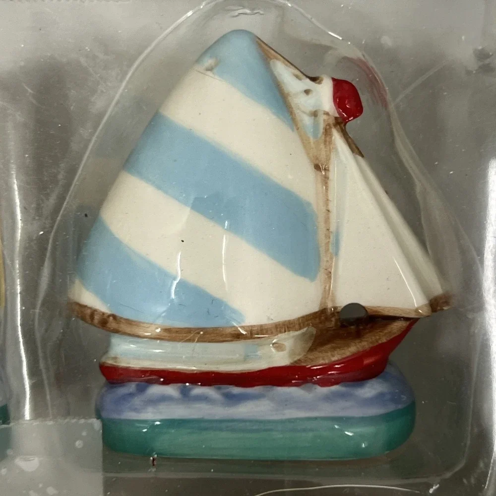 Nautical Coastal Sailboat Ceramic Salt and Pepper Shakers NIB by Cape Shore‎